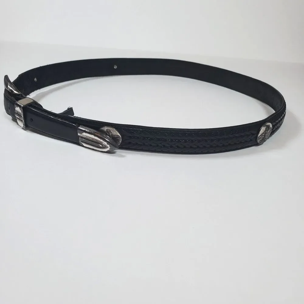 VTG Onyx by Brighton Men's Belt Black Leather Size 42 Concho Golf 1996